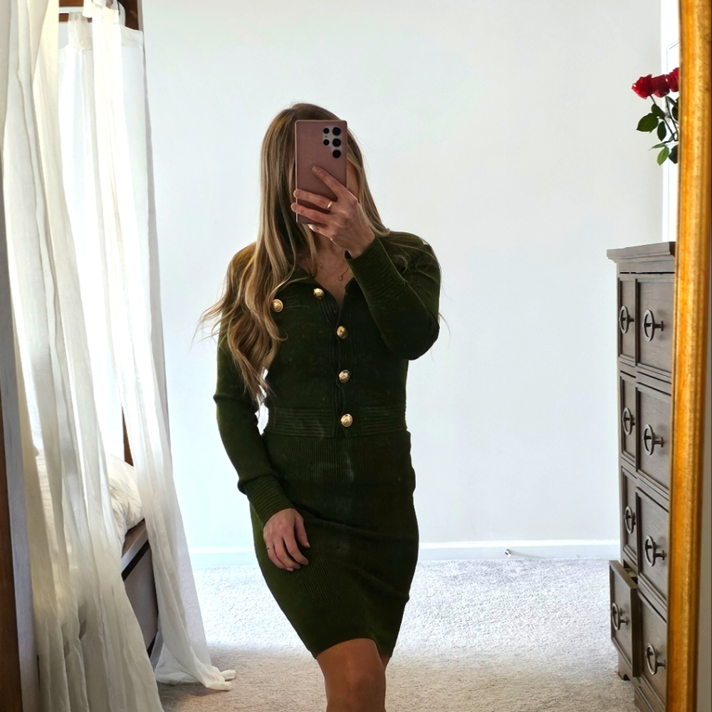 Express green skirt sweater set nwt XS bodycon
